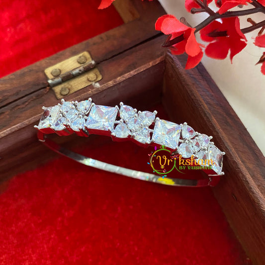 White Tone American Diamond Bracelet-Floral Square-G3242