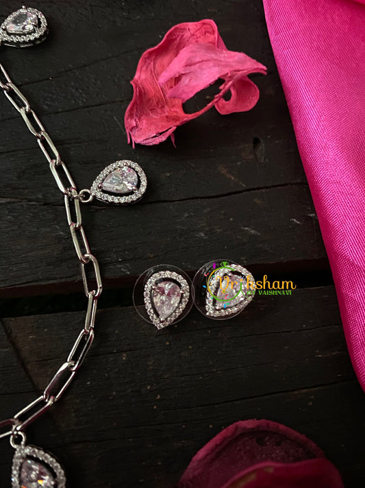 Silver Daily Wear AD Stone Pendant Chain-Pear- G4126