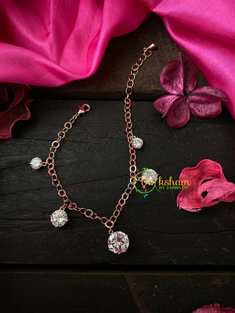 Rose Gold Daily Wear AD Stone Bracelet Chain-Assorted Round-G4171