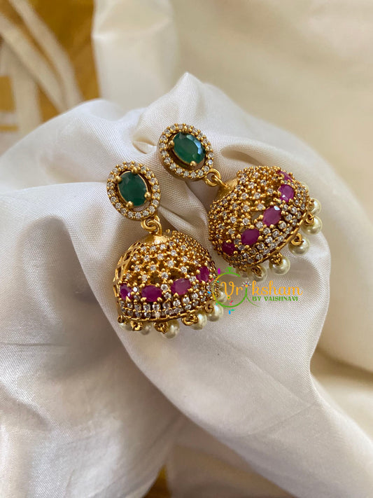 Premium CZ Stone Jhumkas - G7482