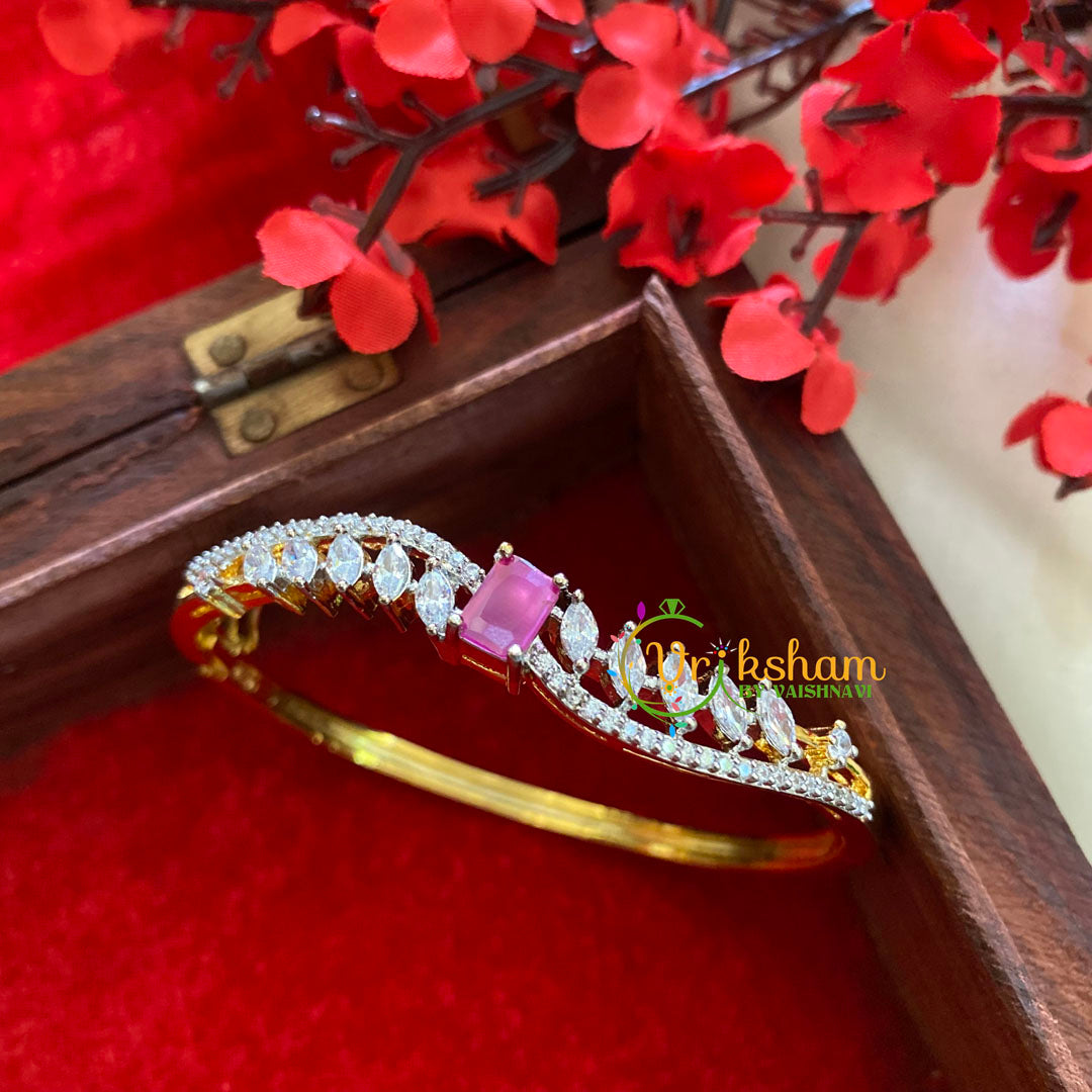 Gold Tone American Diamond Bracelet-Centre Pink-G3270