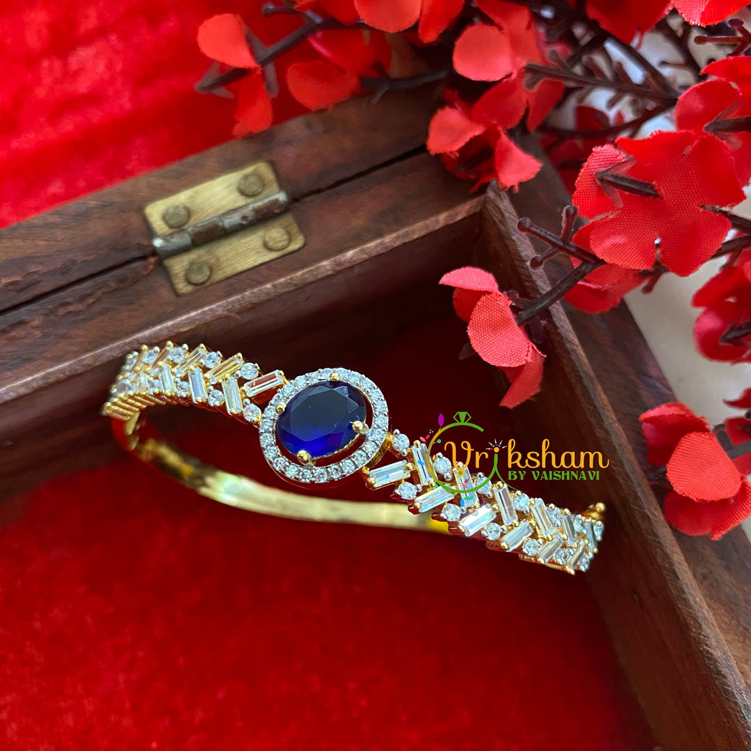 Gold Tone American Diamond Bracelet-Blue Oval-G3269