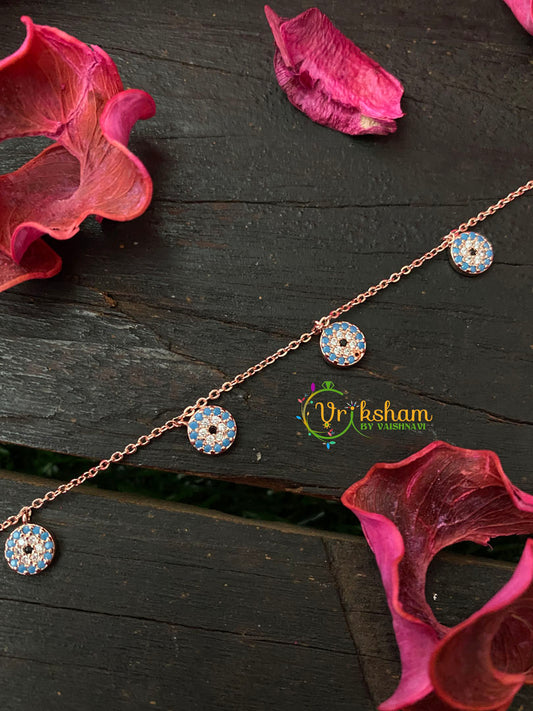Rose Gold Daily Wear AD Stone Bracelet Chain-Blue White Flower-G4160