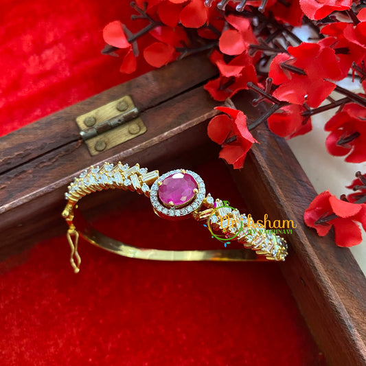 Gold Tone American Diamond Bracelet-Centre Pink-G3267