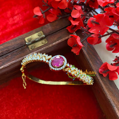 Gold Tone American Diamond Bracelet-Centre Pink-G3267