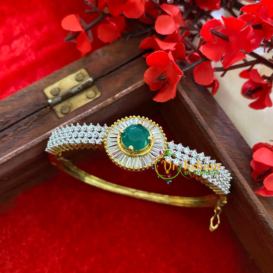 Gold Tone American Diamond Bracelet-Round Green-G3265