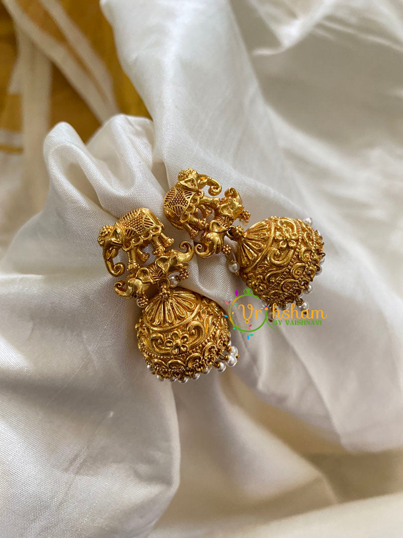 Premium Temple Jhumkas -Elephant - G7472