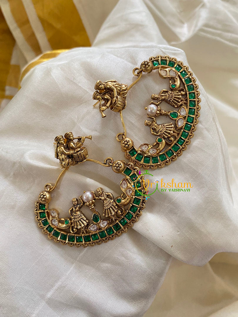 Premium AD Stone Designer Bridal Earrings-Green - G7471