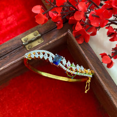 Gold Tone American Diamond Bracelet-Petals-Blue-G3263