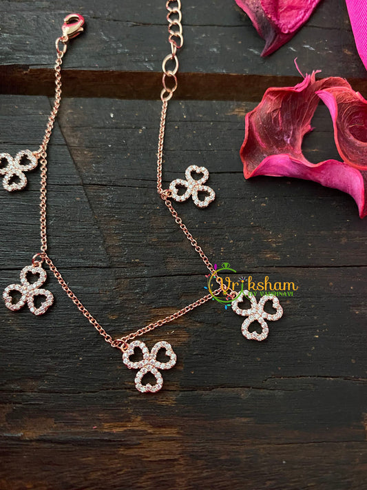 Rose Gold Daily Wear AD Stone Bracelet Chain-Heart Flower-G4149