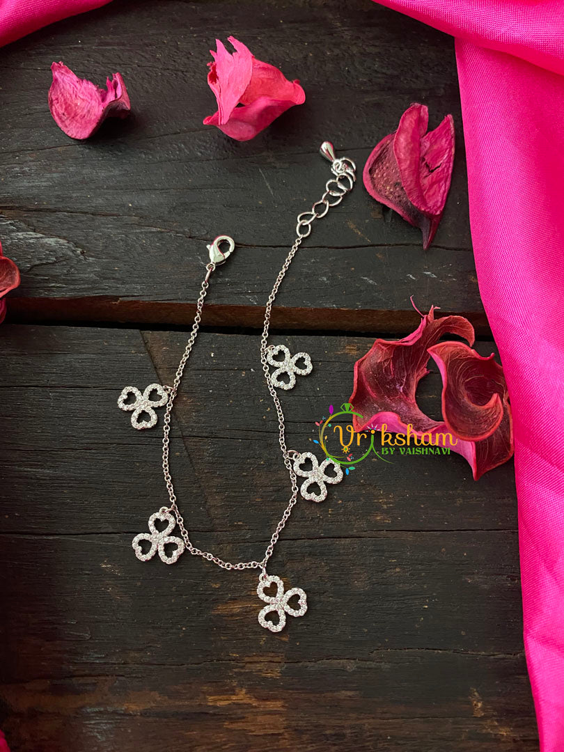 Silver Daily Wear AD Stone Bracelet Chain-Heart Flower-G4148