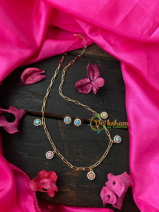 Daily Wear AD Stone Pendant Chain-Round-Pastel Color- G4128