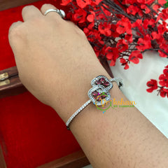 White Tone American Diamond Twin Stone Bracelet-Red-G3251