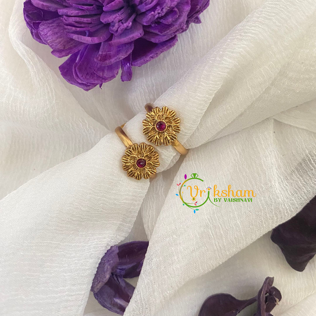 Premium AD Stone Toe Rings -Spiked Flower-Red -G7509