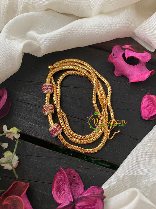 Traditional AD Stone Mogappu Chain-Red White-Round 1-G4216