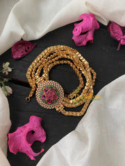 Traditional AD Stone Mogappu Chain 2-Red White Green-Floral-G4221