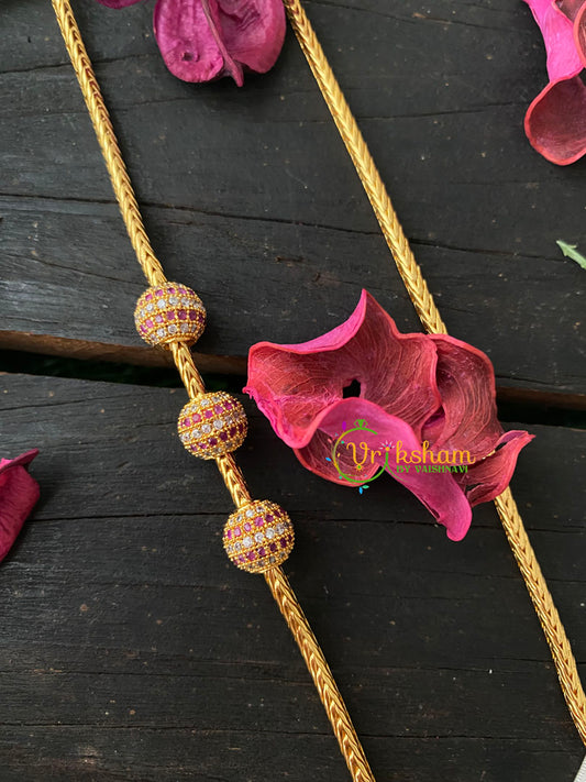 Traditional AD Stone Mogappu Chain-Red White-Round 3-G4232