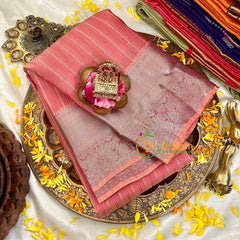 Peach with Silver Border Kanchi Silk -VS1578