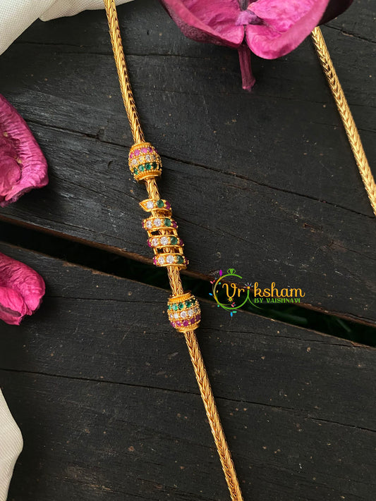 Traditional AD Stone Mogappu Chain-Red Green White-Spiral Kuzhal-G4227