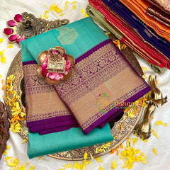 Aqua Green with Purple Kanchi Pure Silk Saree-VS1554