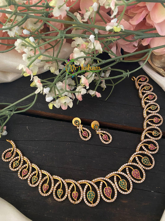 Red Green White CZ Stone Choker Neckpiece -G2811