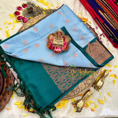 Steel Blue with Teal Green Kanchi Silk -VS1570