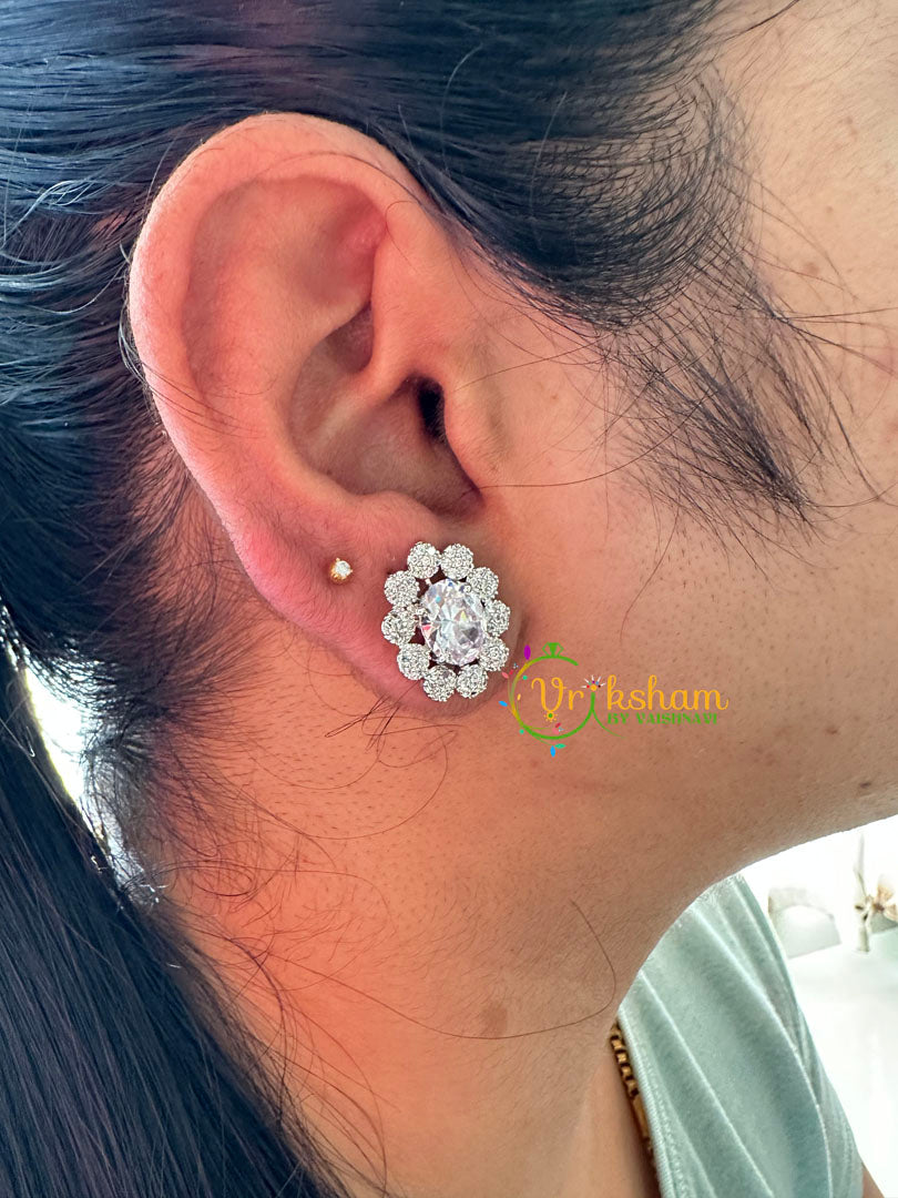 Oval Floral American Diamond Stud -G6642