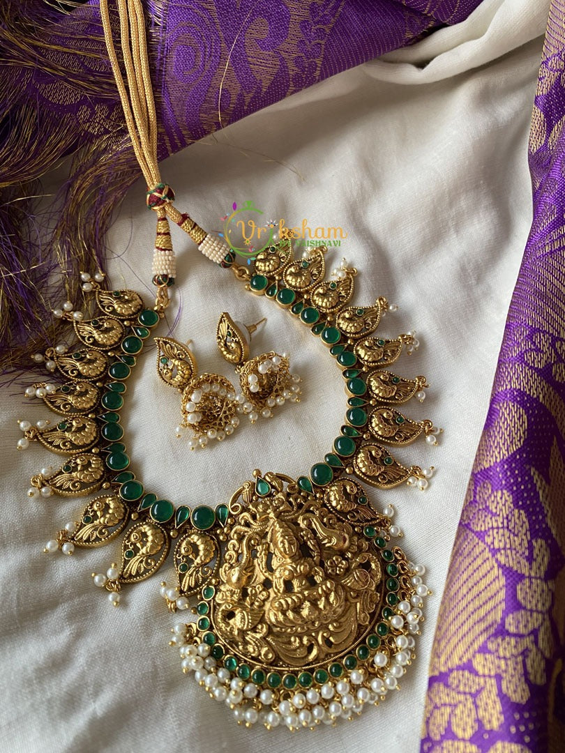 Maanga and Lakshmi Pendant Neckpiece -Green -G1655