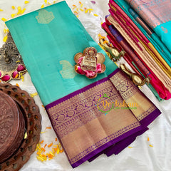 Aqua Green with Purple Kanchi Pure Silk Saree-VS1554