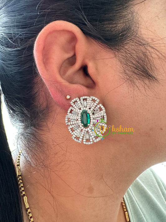 Emerald White Tone American Diamond Stud -G6669