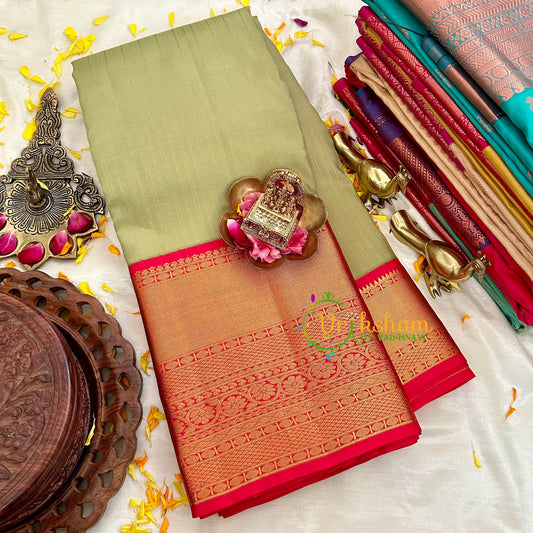 Traditional Pista Green with Red Kanchi Pure Silk Saree-VS1553