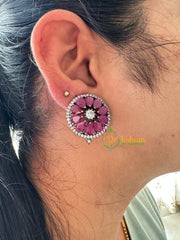 Maroon Round American Diamond Stud -G6636