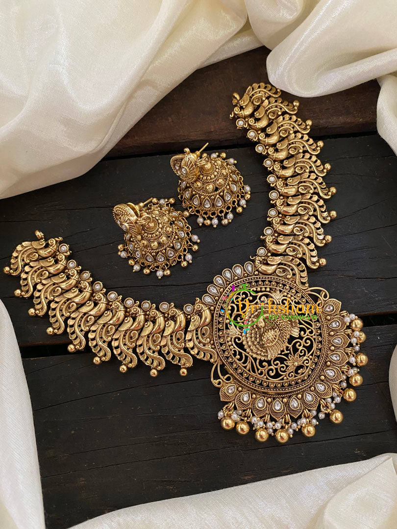 Premium Gold Look Alike Peacock Neckpiece -Ghungroo-G7706