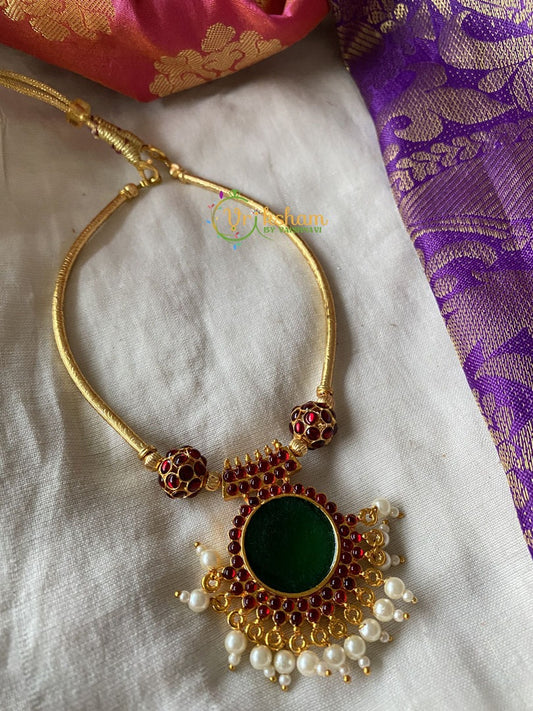 Palakka Pendant Kemp Choker -Green Red-G1636