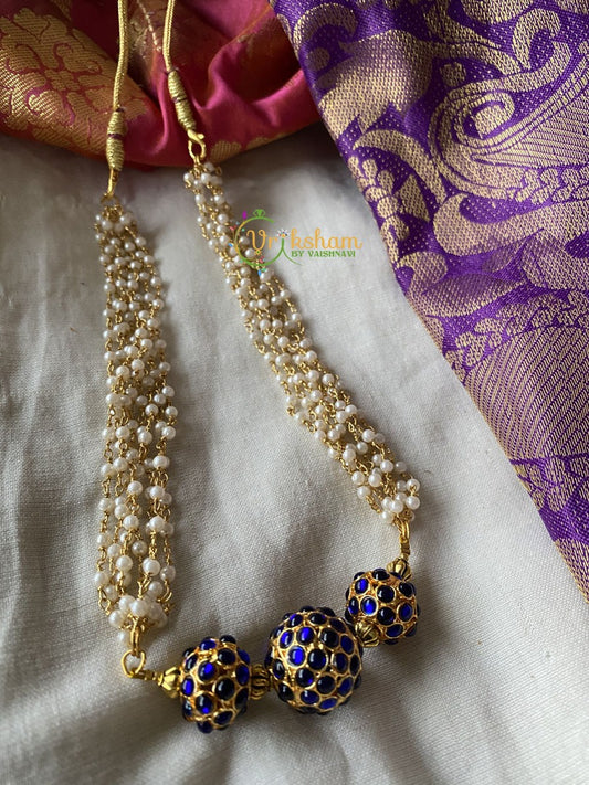 Blue Kemp Rudraksh Pendant Pearl Choker -G1640