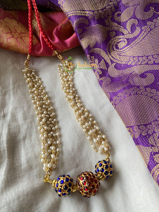 Red Blue Kemp Rudraksh Pendant Pearl Choker -G1643