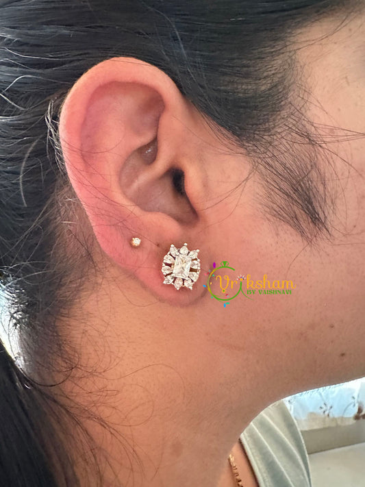 White Tone Daily Wear American Diamond Stud -G6706