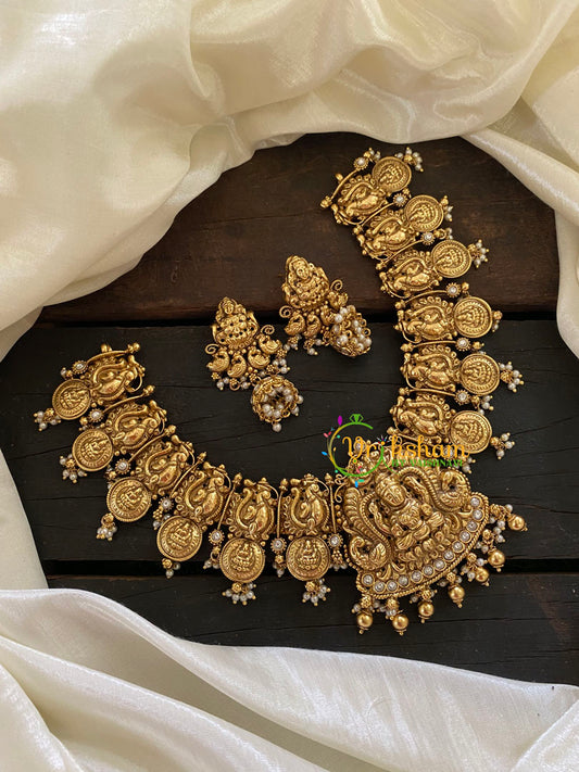 Gold Look Alike Lakshmi Pendant Short Neckpiece-G7711