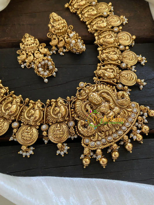 Gold Look Alike Lakshmi Pendant Short Neckpiece-G7711