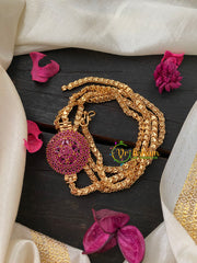 Traditional AD Stone Mogappu Chain-Pink Red-Floral-G4195