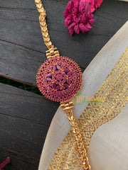 Traditional AD Stone Mogappu Chain-Pink Red-Floral-G4195