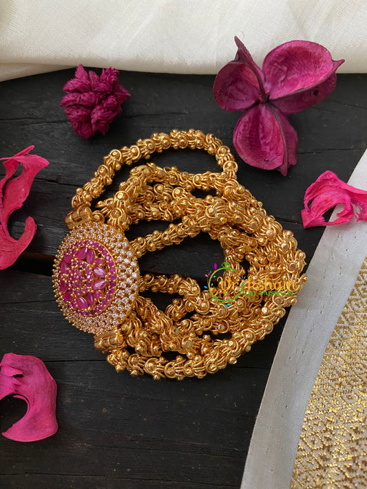 Traditional AD Stone Mogappu Chain 1-Pink White-Floral-G4203