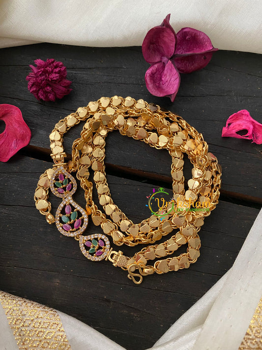 Traditional AD Stone Mogappu Chain 1-Red Green White-Paisley-G4205