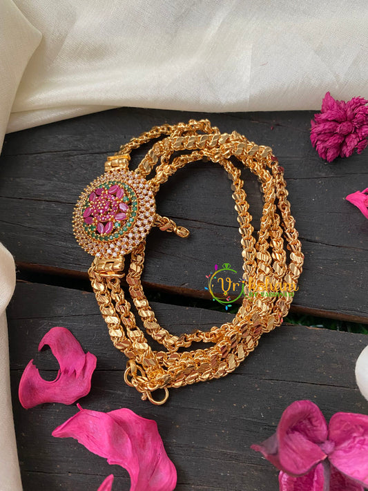 Traditional AD Stone Mogappu Chain-Red White Green-Floral-G4208