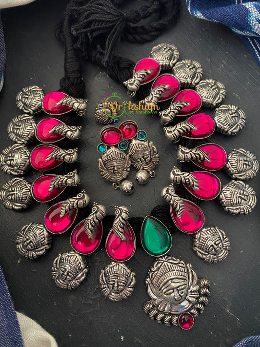 Oxidized Kolhapuri Pink stone Durga Neckpiece -S0140