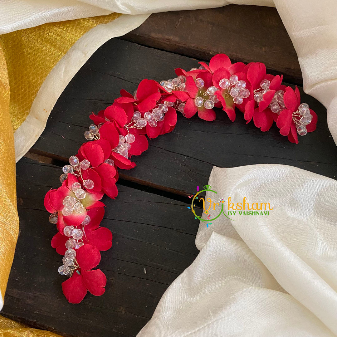 Red Floral Veni with Crystals- Hair Accessory-H067