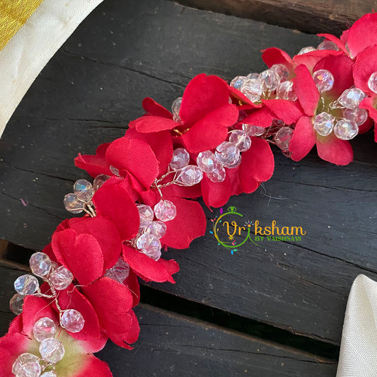 Red Floral Veni with Crystals- Hair Accessory-H067