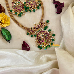 Premium AD Stone Addigai Choker -Red White Green-G9587