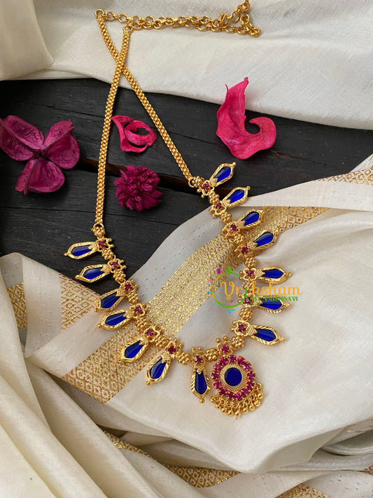 Traditional Kerala Palakka Short Neckpiece-Blue-G4245