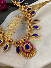 Traditional Kerala Palakka Short Neckpiece-Blue-G4245